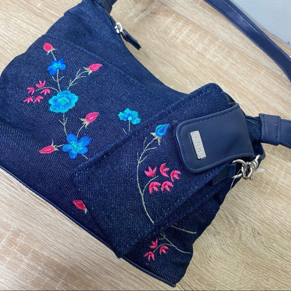 ✨NWT Croft & Barrow Vintage Y2K Denim Embroidered Floral Shoulder Purse - Picture 2 of 10